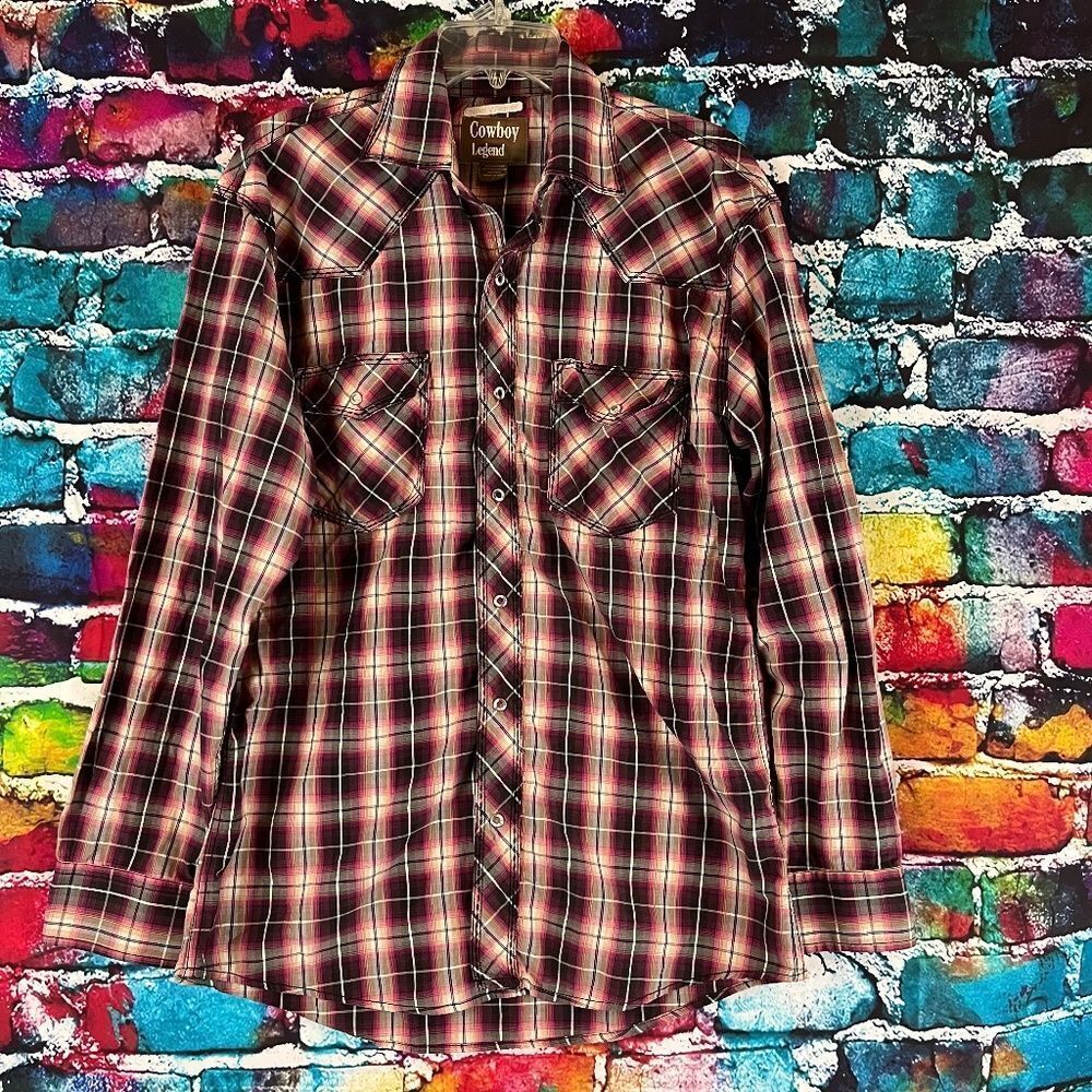 Cowboy Legend Plaid Long Sleeve Western Shirt Size Large